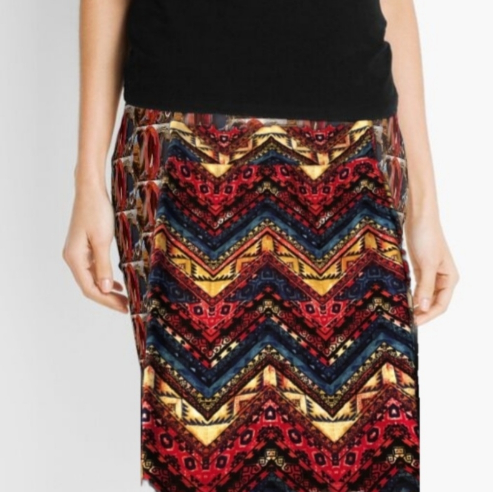 DGNY Chevron Aztec Boho Pattern Midi Pencil Skirt Size L